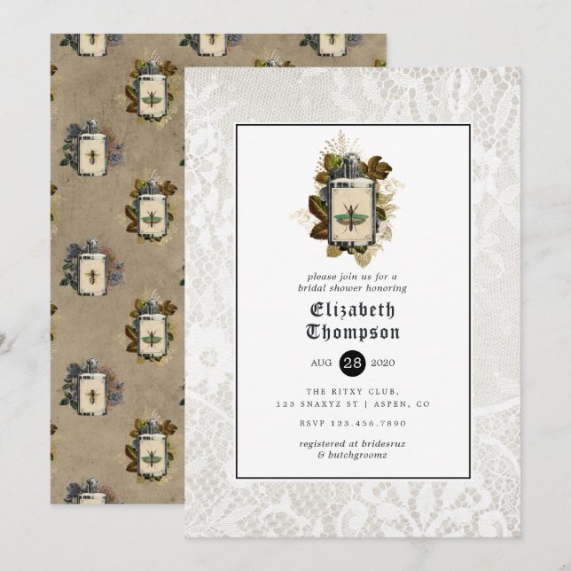 Invitation Bouteille de potion et dentelle Fête des mariées g (Devant / Derrière)