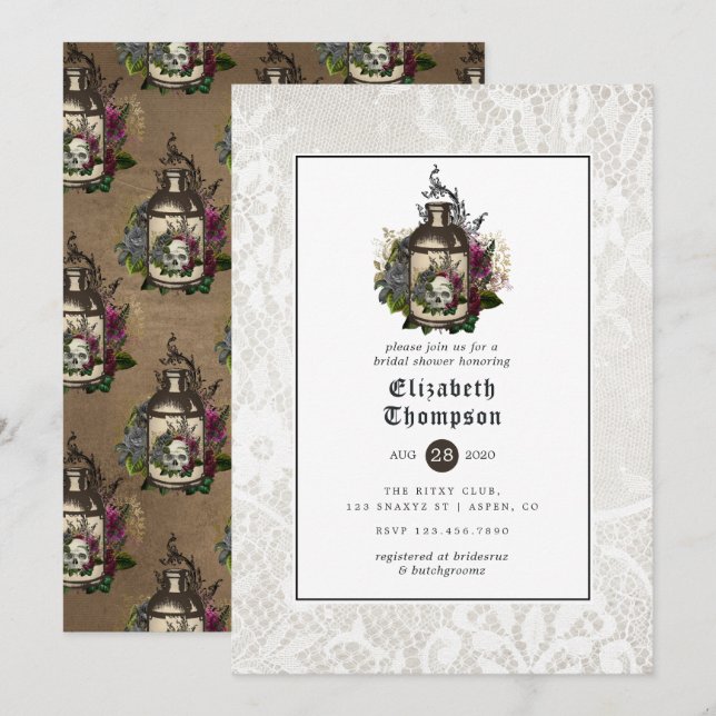 Invitation Bouteille de potion florale et Fête des mariées go (Devant / Derrière)