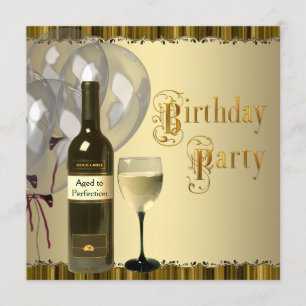 Invitation Bouteille de verre à vin Fête d'anniversaire à n'i