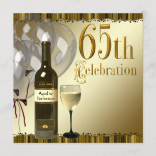 Invitation Bouteille de Verre à Vin Or 65e Fête d'Anniversair