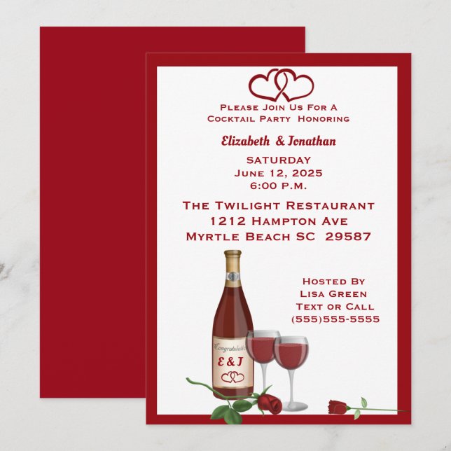 Invitation Bouteille de vin monogramme (Devant / Derrière)