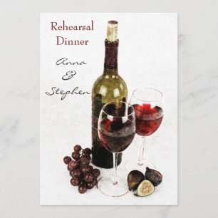 Invitation Bouteille de vin, raisins et verres à vin