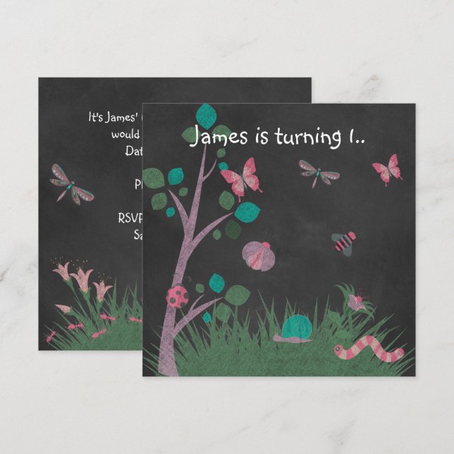 INVITATION BOUTEILLE EN BOIS DE CHALKBOARD BUTTERFLIES ANNIVE (Devant / Derrière)