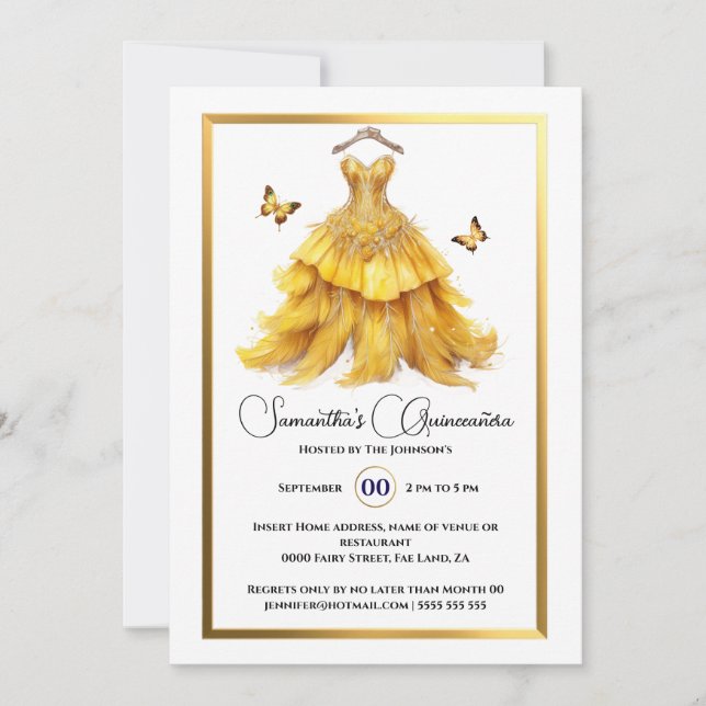 Invitation Bouteille en or jaune Quinceañera (Devant)