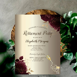 Invitation Bouteille en verre, Burgundy Rose Champagne Retire