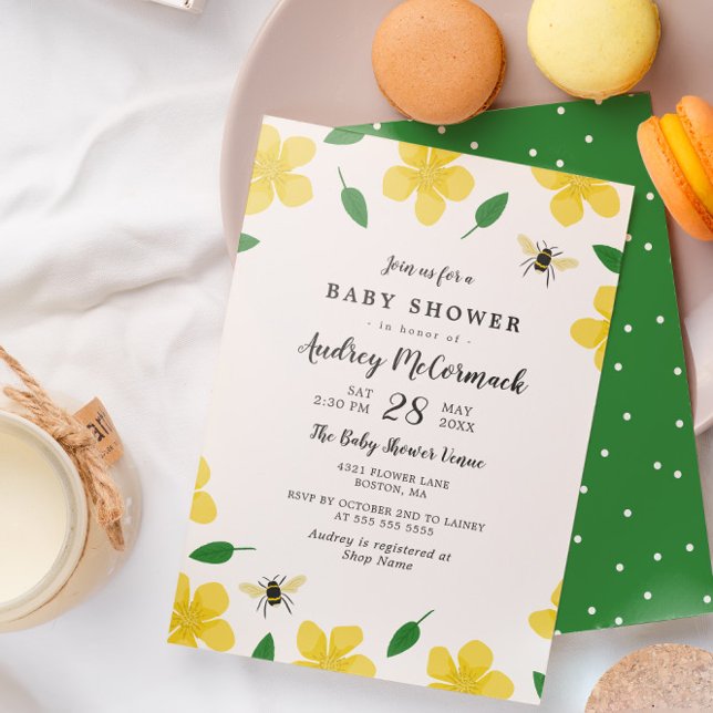 Invitation Bouteilles & Abeilles - Baby shower Floral (Créateur téléchargé)