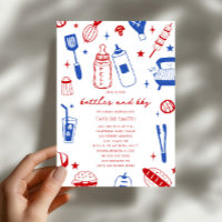 Bouteilles & BBQ Rouge Blanc Bleu Baby Shower Neut