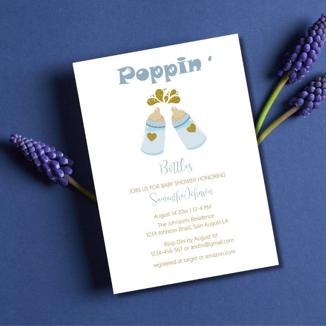 Invitation Bouteilles bleu Poppin Boy Baby shower (Créateur téléchargé)