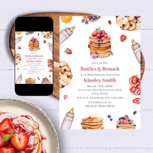 Invitation Bouteilles Brunch Baby shower fille Pancake Petit  (Créateur téléchargé)