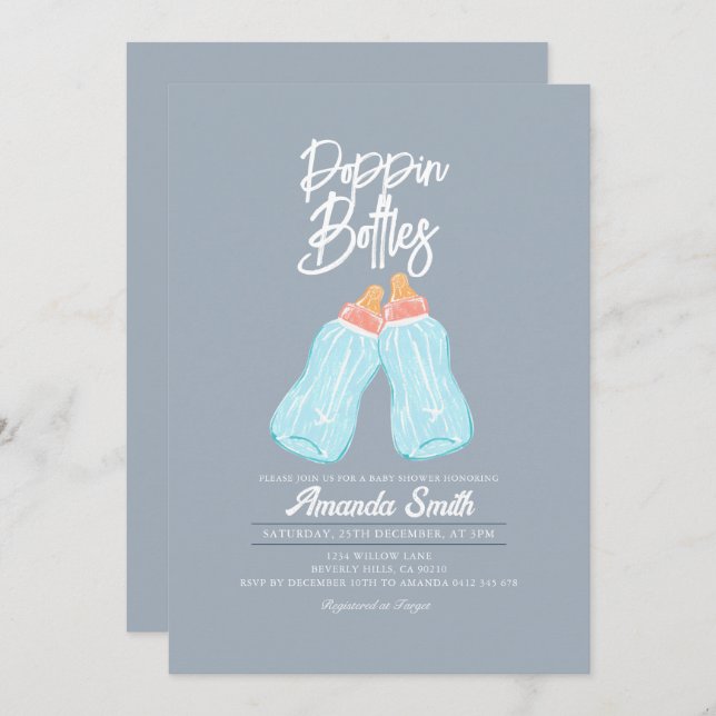 Invitation Bouteilles de Baby shower Blue Grey (Devant / Derrière)