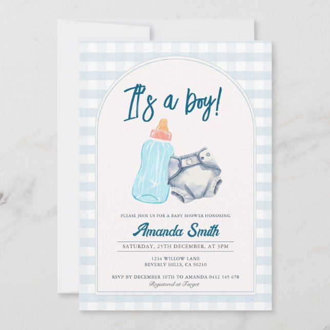Invitation Bouteilles de lait de couche Baby shower Invitatio (Devant)