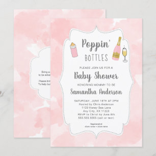 Invitation Bouteilles de Poppin' Baby shower d'aquarelle rose