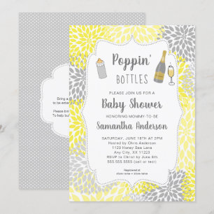 Invitation Bouteilles de Poppin's Baby shower floral gris-jau