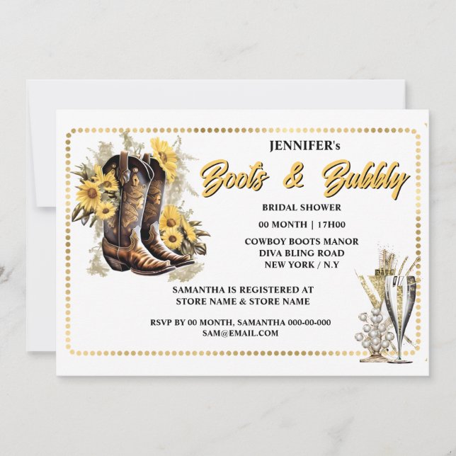 Invitation Bouteilles de tournesol rousse bubbly cadre or chi (Devant)