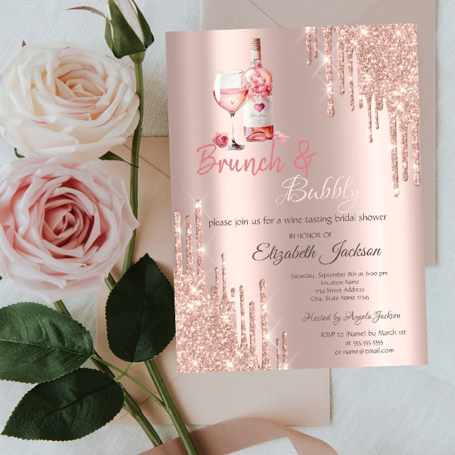 Invitation Bouteilles de verre à vin Brunch & Bubbly (Créateur téléchargé)
