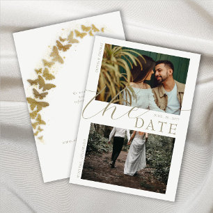 Invitation Bouteilles d'or Boho Mariage 2 Photos Date de sauv