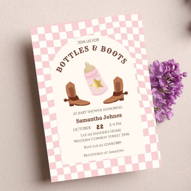 Invitation Bouteilles et bottes rétro Baby shower de fille (Invitattions)