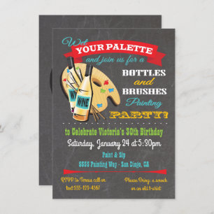 Invitation Bouteilles et brosses Peinture et Sip Art Party