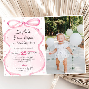 Invitation Boutique Bow rose 1ère fête d'anniversaire Photo