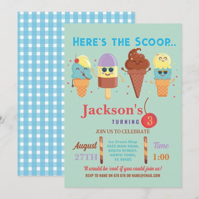 Invitation Boutique de crème glacée Cool Boys Lolly Invitatio (Devant / Derrière)