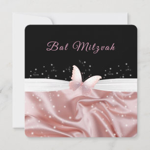 Invitation Bouton bat mitzvah rose satin