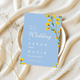 Invitation Bouton d'or bleu et jaune mariage modifiable