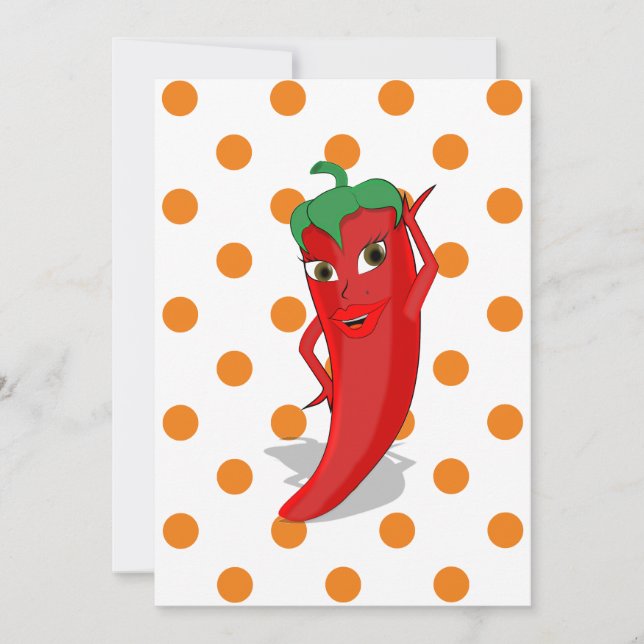 Invitation Bouton Pois orange rouge Hot Pepper Diva Orange In (Devant)