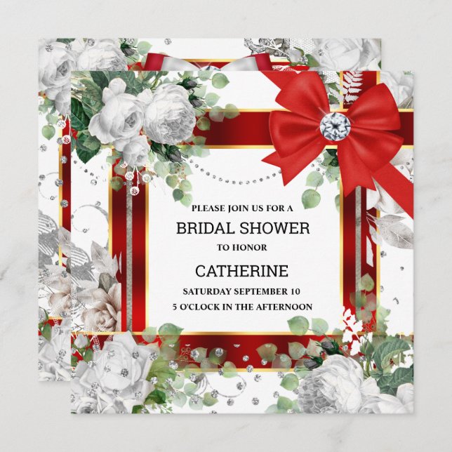 Invitation Bouton rouge blanc parties scintillant verte diama (Devant / Derrière)