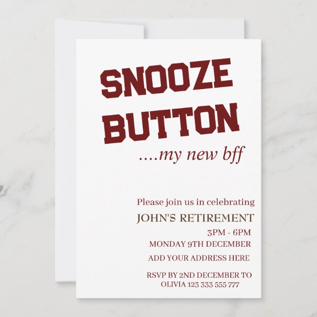 Invitation Bouton Snooze Mon Nouveau Bff Retraite Fun Personn (Devant)