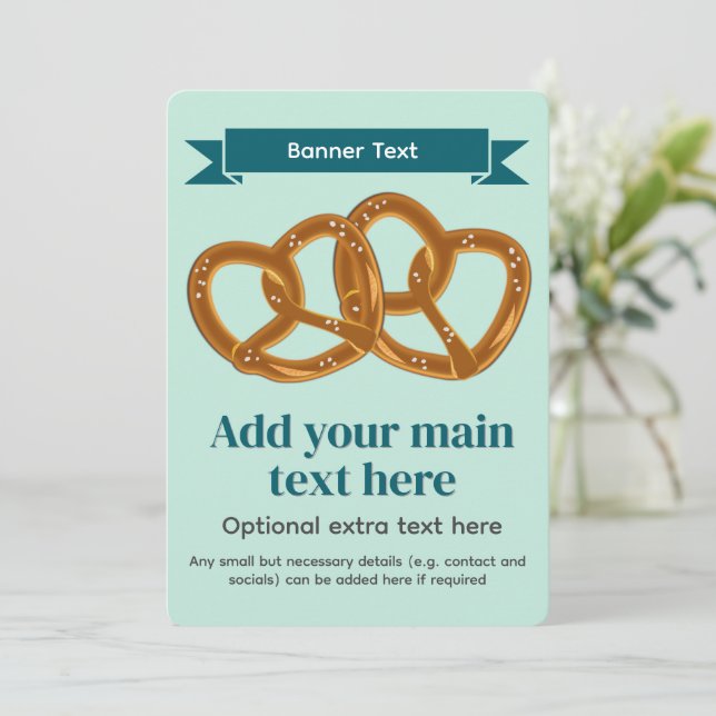 Invitation Boutons de pain Pretzel Motif sur menthe pâle - pr (Debout devant)