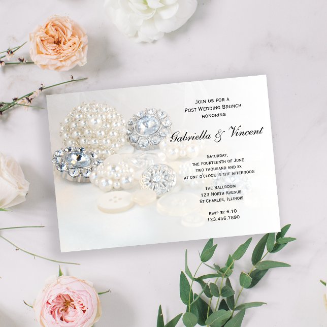 Invitation Boutons Diamant en perle blanche Mariage de poste  (Créateur téléchargé)