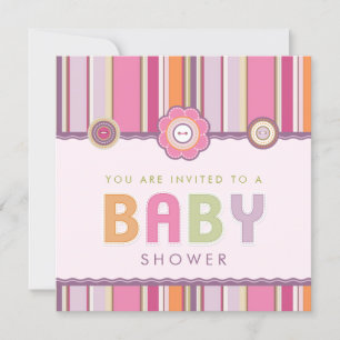 Invitation Boutons Retro Boutons Baby shower rose
