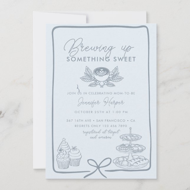 Invitation Bow à ruban | Baby shower doux (Devant)