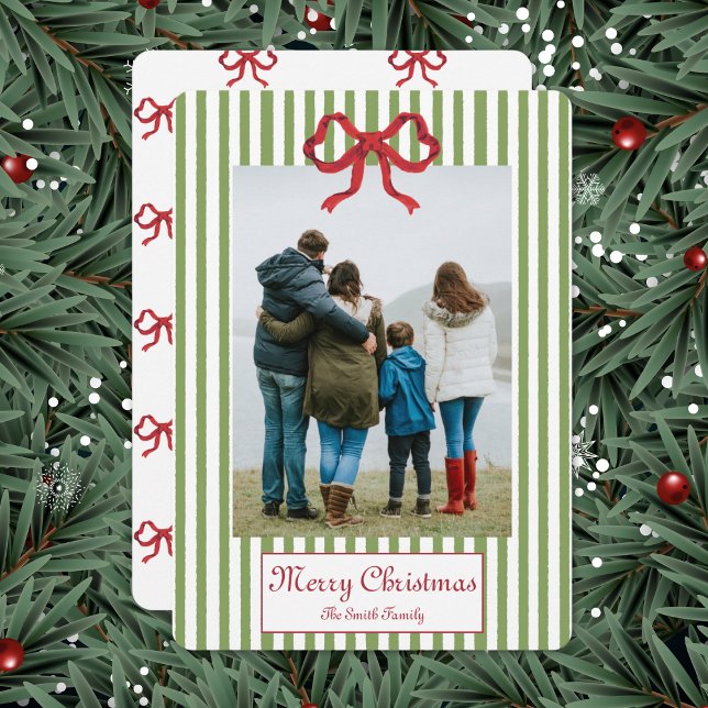 Invitation Bow And Stripes Christmas Card (Créateur téléchargé)