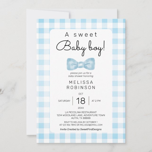 Invitation Bow Baby Boy Douche (Devant)