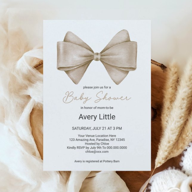 Invitation Bow Beige Baby shower Boho moderne (Créateur téléchargé)