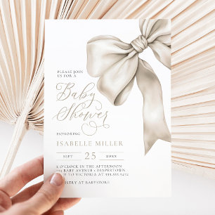 Invitation Bow beige Baby shower neutre genre