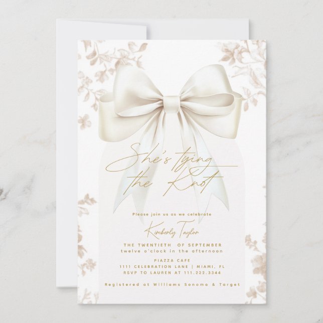 Invitation Bow Beige Toile Elle Attache La Fête des mariées d (Devant)