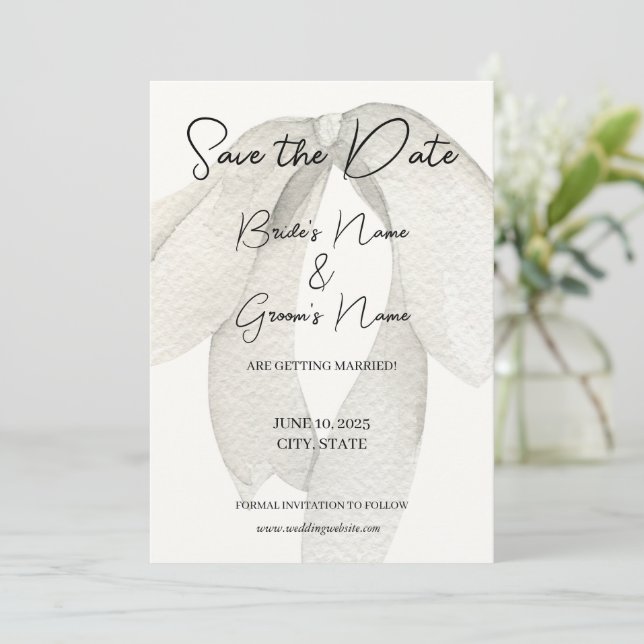 Invitation Bow blanc ivoire satin Enregistrer la date (Debout devant)