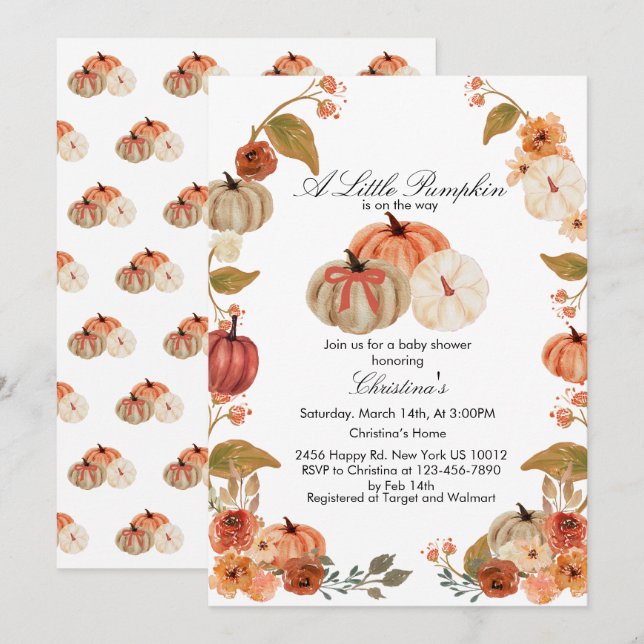 Invitation Bow Boho Citrouille Baby-shower (Devant / Derrière)