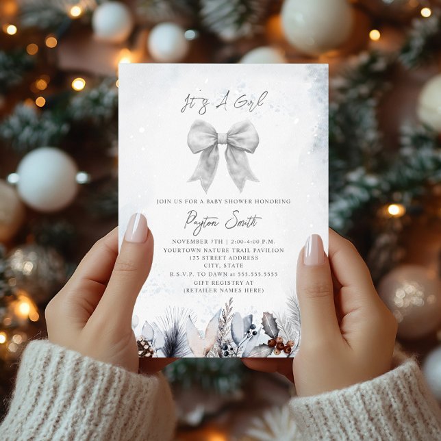 Invitation Bow botanique floral Baby shower de neiges hiverna (Créateur téléchargé)