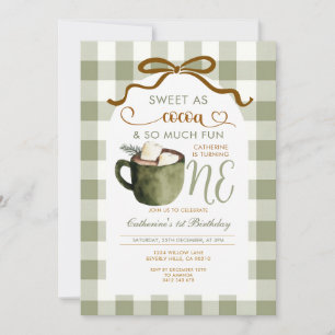 Invitation Bow Chocolat Chaud 1er anniversaire Gingham Vert S
