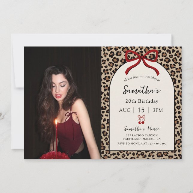 Invitation Bow Coquette Leopard Cheetah Birthday Photo (Devant)