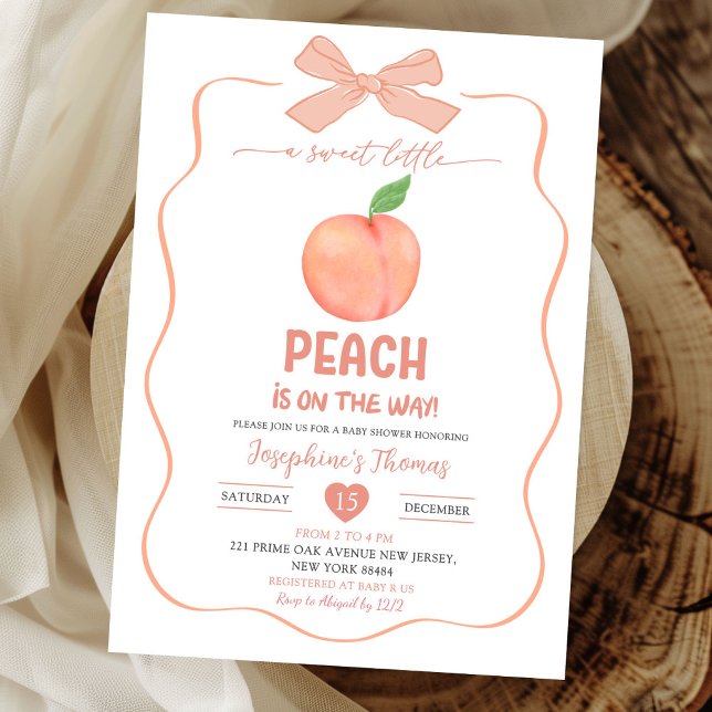 Invitation Bow Coquette Sweet Little Peach Baby shower (Créateur téléchargé)