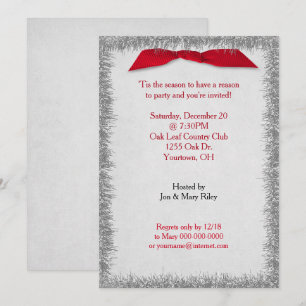 Invitation Bow de Noël rouge et Tinsel d'argent
