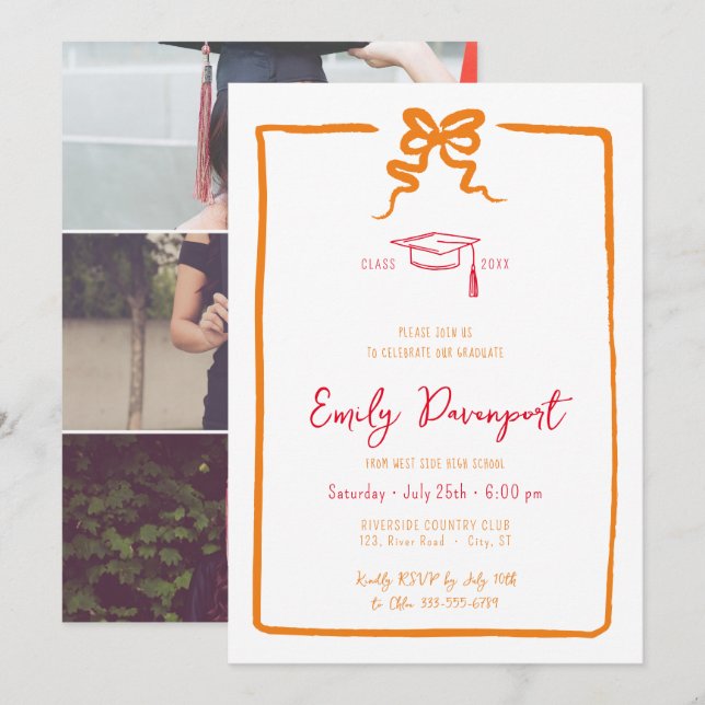 Invitation Bow diplôme excentrique 3 photos (Devant / Derrière)