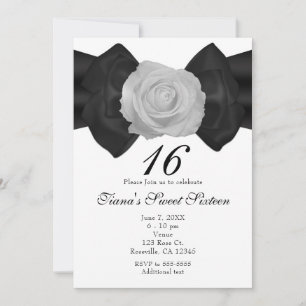 Invitation Bow en ruban noir et Rose blanche Élégantes invita