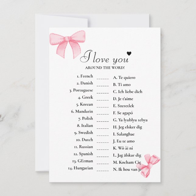Invitation Bow Je t'aime partout dans le monde jeu nuptiale C (Devant)