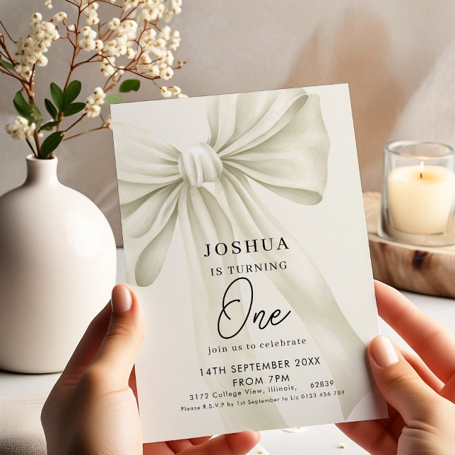 Invitation Bow neutre 1er anniversaire (Créateur téléchargé)