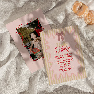 Invitation Bow peint à la main rose Bonjour Quarante Photo An